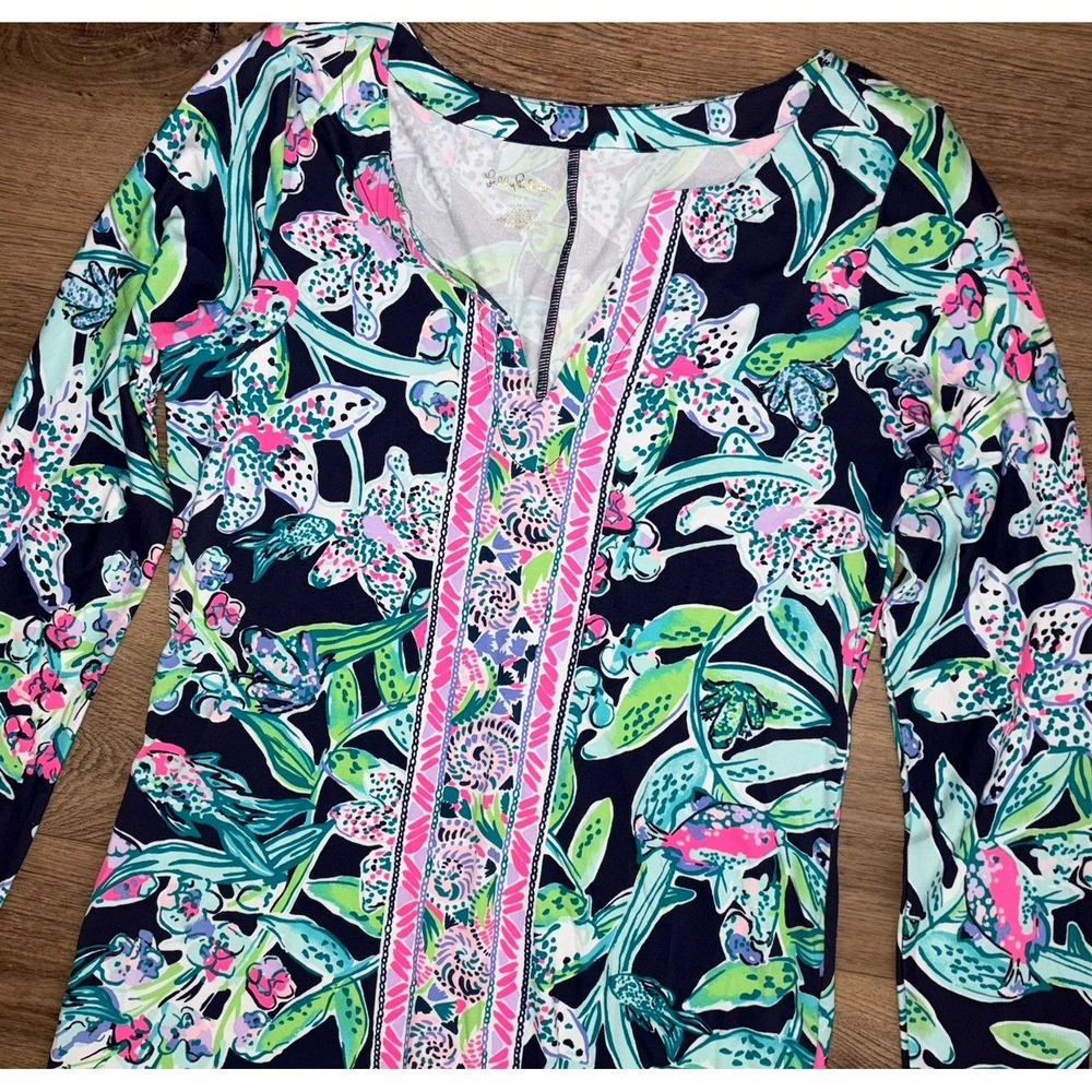 LILLY PULITZER Faye Bright Navy Sway This Way UPF 50+ LS Maxi Dress Medium